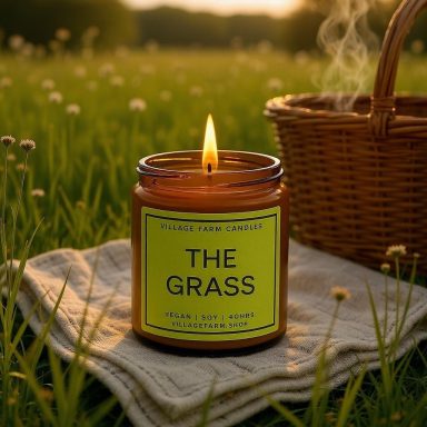 Our 'The Grass' candle evokes fresh cut grass with floral notes of narcissus, violet, water lily, and peony, lasting up to 50 hours.
